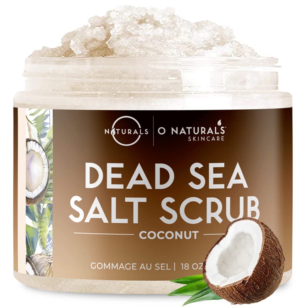 O Naturals Coconut Dead Sea Salt Body Scrub – Natural Body Exfoliator Scrub, Skin Exfoliating Products for Body & Feet, Foot Exfoliator Scrub, Hydrating Body Scrub