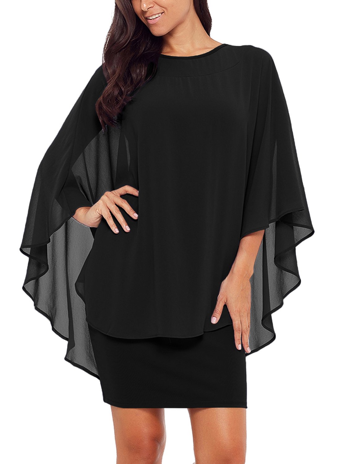 Alinemyer Womens Chiffon Round Neck Cocktail Party Overlay Midi Dress M