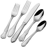Wallace Hotel 77-Piece 18/10 Stainless Steel Flatware Set | Complete Service for 12, Elegant Filigree Handles, Ideal for Formal Dining &amp; Entertaining, Dishwasher Safe
