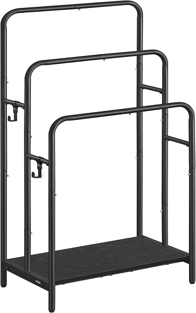 VASAGLE Freestanding Towel Rack 3-Tier 50x30x100 cm with Shelf Ebony Black