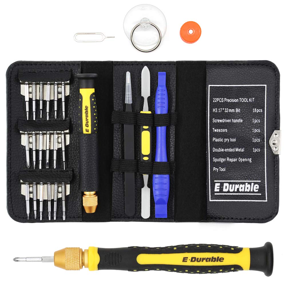 E.Durable Pro Bit Driver Kit, Precision Electronics Multi-Tool Screwdriver Set, Safe Opening Tool, with ESD Tweezers, Portable Double-ended Metal Spudger, Plastic Pry Bar, etc