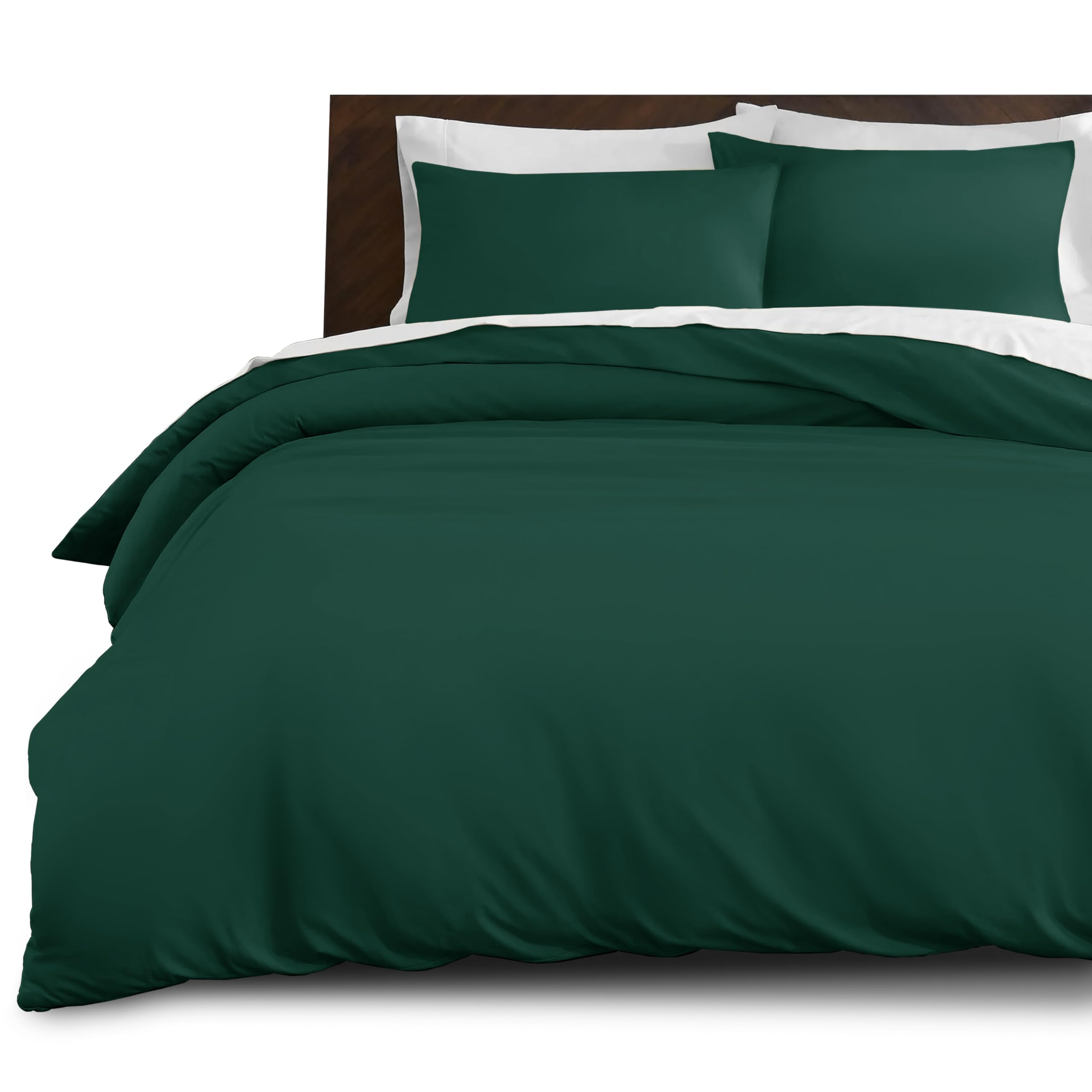 Imperial Rooms Single Duvet Cover Set Brushed Microfiber Plain Bedding Set Button Closure Ultra Soft 2 PCs Quilt Cover with Pillow Case (135 x 200 Cm Emerald) — image 1
