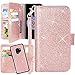 Harryshell Bling Sparkle 12 Card Slots Detachable Magnetic Wallet PU Leather Flip Protective Case with Wrist Strap for Samsung Galaxy S9 (2018) (Rose Gold)
