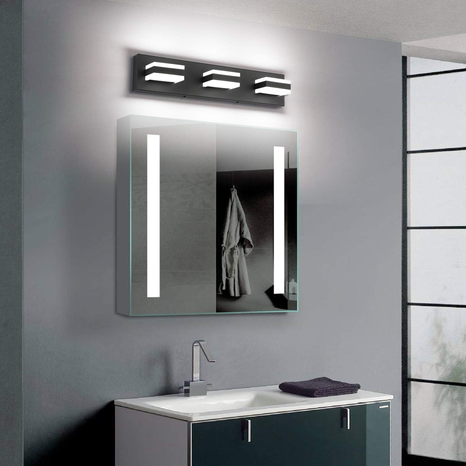 SOLFART LED Modern Black Bathroom Vanity Lights Over Mirror 3 Lights Acrylic Bath Wall Lighting S8568 - - 