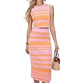 Arach&Cloz Women's Non See Through 2 Piece Sets Tank Top and Midi Skirt Knit Outfits