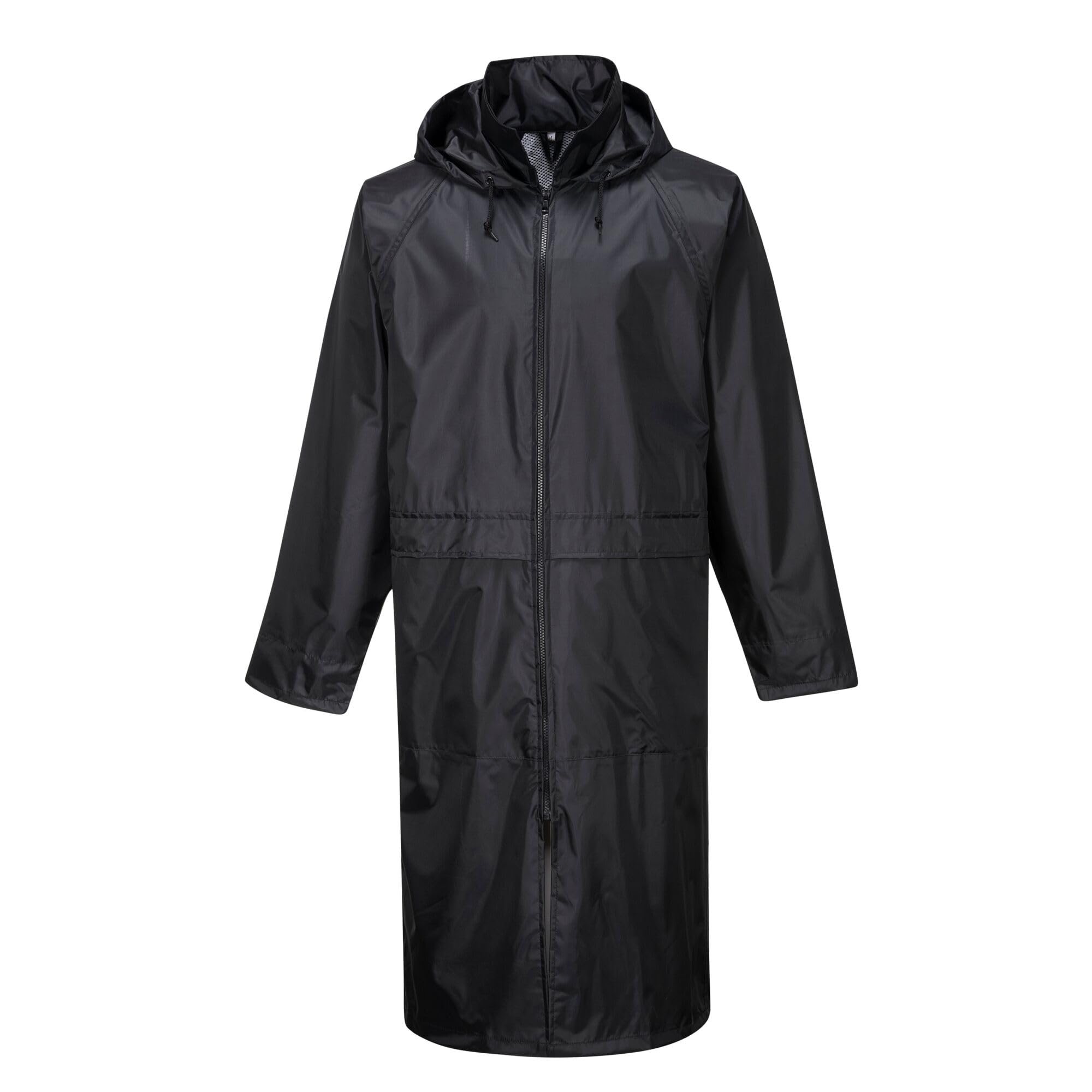 Portwest S438 Men's Waterproof Raincoat - Lightweight Long Rain Jacket with Hood and Pockets Black, Medium