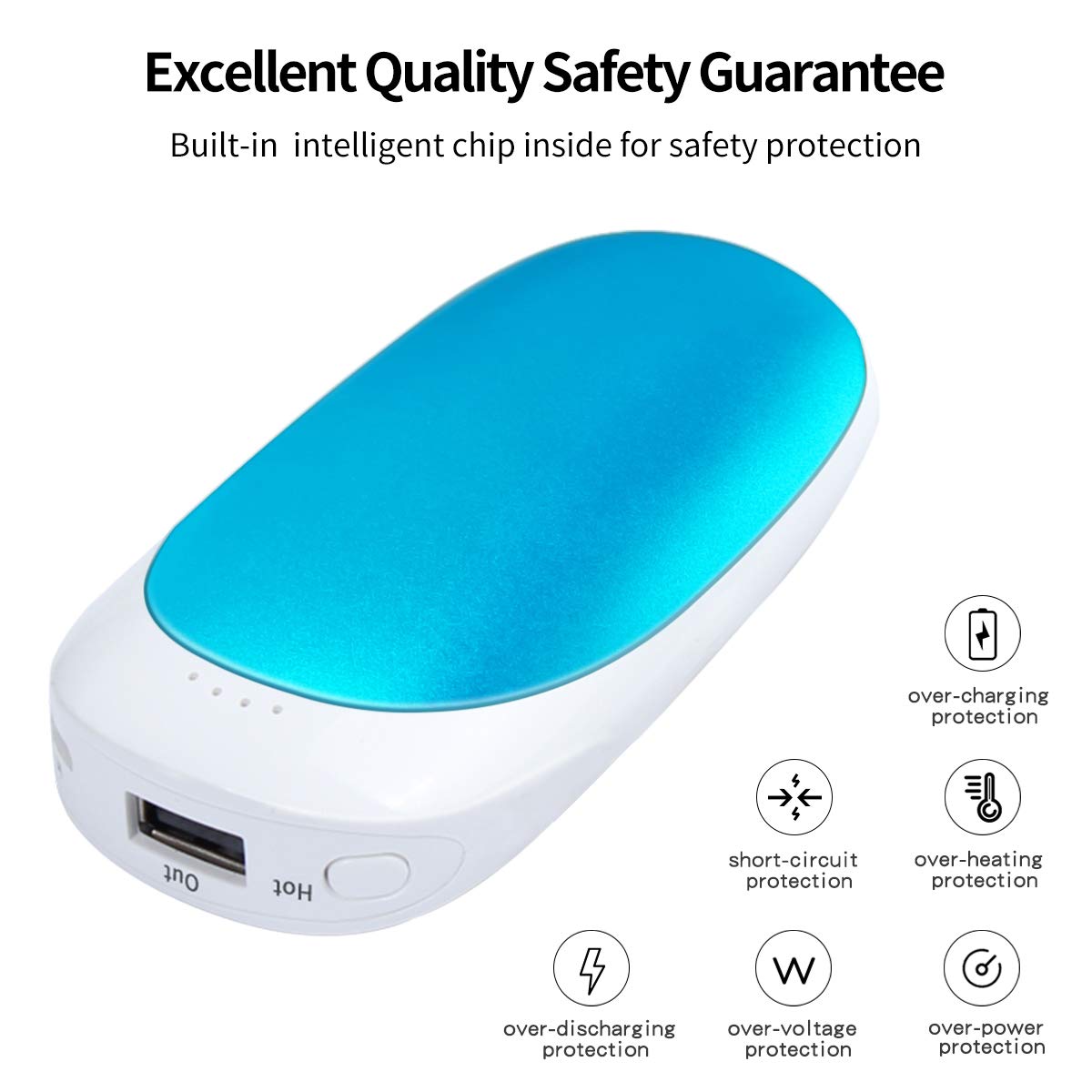 5200mAh USB Rechargeable Electric Hand Warmer,Vshow Baby Dolphin Double-Side Pocket Warmer /Emergency Phone Charger for iPhone /Samsung Galaxy - Blue
