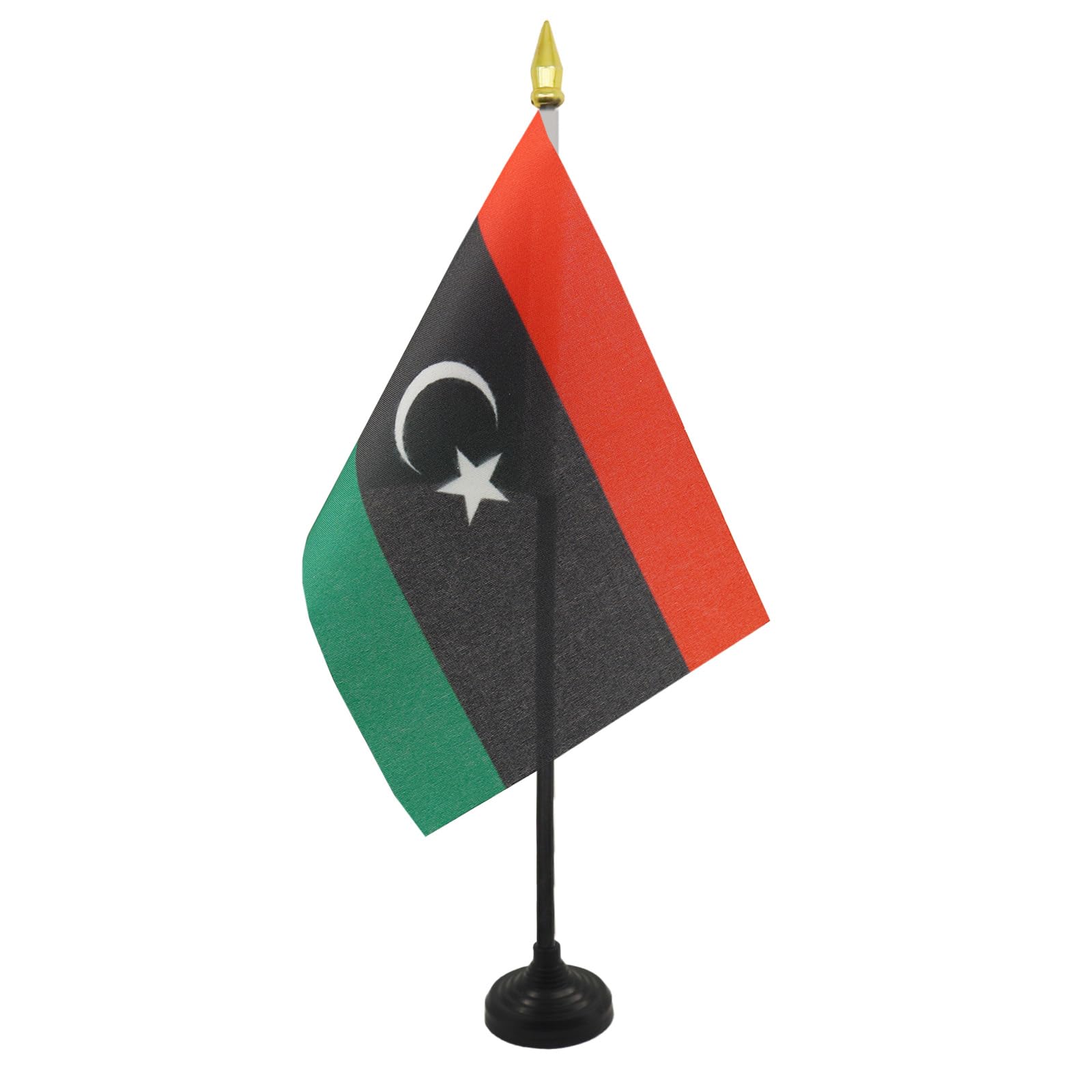 AZ FLAG - Libya Table Flag 4'' x 6'' - Libyan Mini Desk Flag 100% Polyester 15 x 10 cm - Office Mini Banner with 10'' Pole - Golden Spear