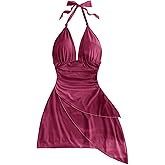 SOLY HUX Women's Sexy Tie Dye Print Halter V Neck Mini Dress Retro Backless Fitted Bodycon Dresses