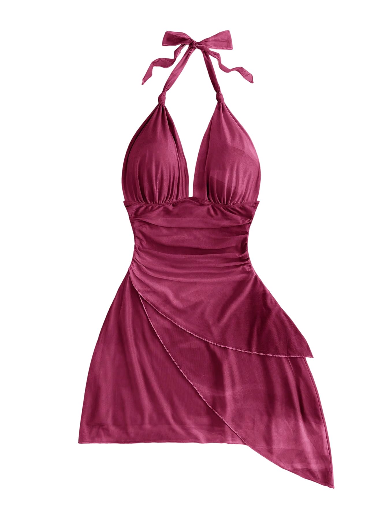 Photo 1 of SOLY HUX Women's Sexy Leopard Print Halter V Neck Mini Dress Retro Backless Fitted Bodycon Dresses Hot Pink Medium