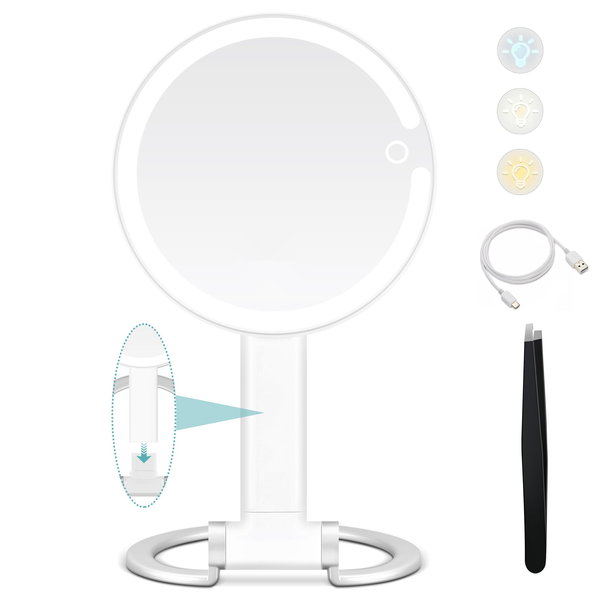 B Beauty Planet Vanity Mirror with Lights, 1x/20x Double-sided Magnifying Mirror with Light, 2000mAh Rechargeable Adjustable 3 Colour Lights Touch Switch Control, Foldable Lightweight for Travel — image 1