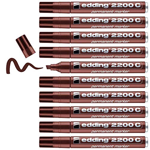 edding 2200 C Permanentmarker - braun - 10 Stifte - Keil-Spitze 1-5 mm - schnell trocknender Permanent Marker - wasserfest, wischfest - für Karton, Kunststoff, Holz, Metall - Universalmarker