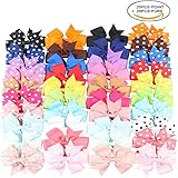 Kissbuty 40PCS 3.1 Inch Baby Girls Grosgrain Ribbon Boutique Hair Bows Alligator Clips Head Headbands Simple For Teens Babies Toddlers Children