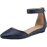 DREAM PAIRS Women's Low Wedge Round Toe Ankle Strap Dress Comfortable Casual Flats Shoes