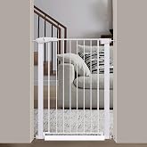 Fairy Baby 38" Extra Tall Baby Gate for Stairs, Fits 29.5" to 32.2" Wide Openings, Metal Auto Close Dog Gate Indoor for the House Doorways, Pressure Mounted Pet Cat Gate for Toddler Kids, White