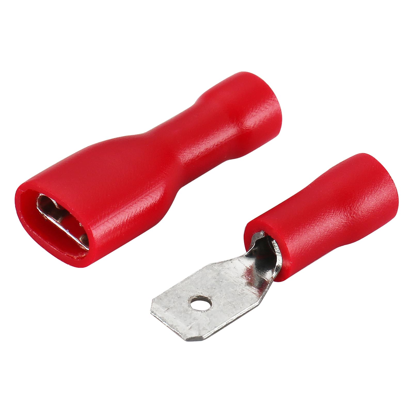 Photo 1 of Baomain 0.187" Female & Male Spade Connectors 22-16 AWG Fully Insulated Crimp Terminals Quick Disconnect Electrical Wire Connectors,Red (200-Pack)