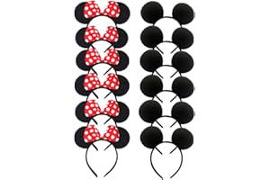 DREAMHIGH DH Mouse Ear and Red Bow Headband for Girls Birthday Costume Party (12 pcs Pack)