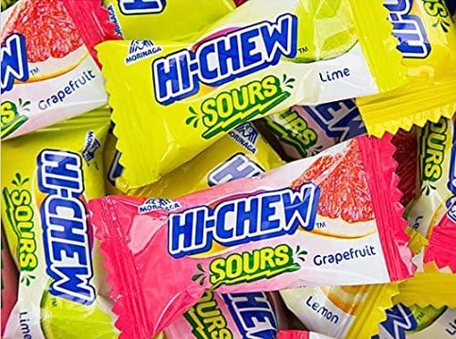 Morinaga Hi - Chew 200 + Individually Wrapped Assorted Sours Flavored Mix Fruit Chews Lemon, Grapefruit And Lime