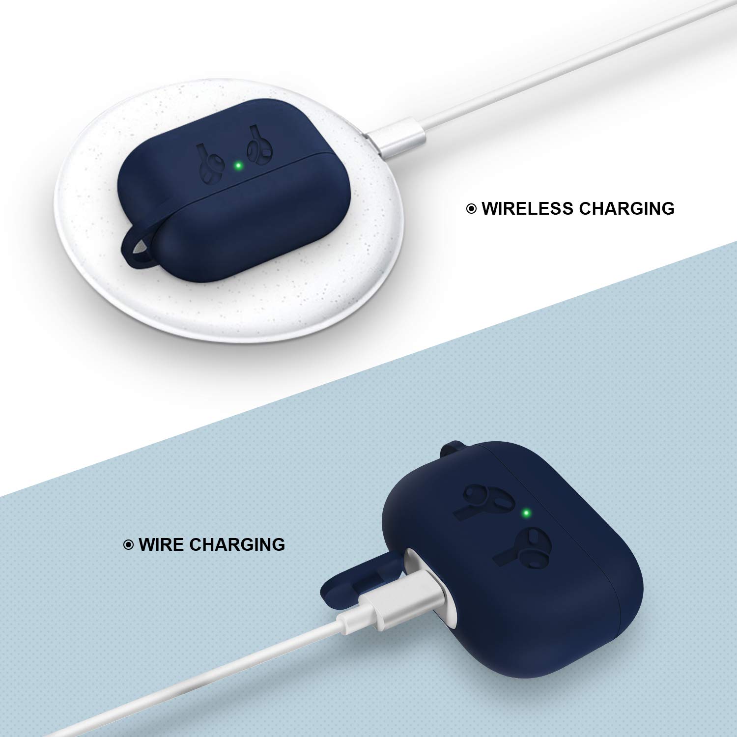 AirPods Pro Case Cover, 2.5MM Thick Silicone Shockproof Protective Cover with Visible Front LED Compatible with Wireless Charging AirPods Pro, Midnight Blue