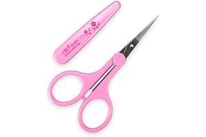Humbee Eyebrow Scissors, Small Scissors for Facial, Nose, Eyebrow, Mustache, and Beard Hair Trimming & Grooming, Straight Edge, Pink Long Cap