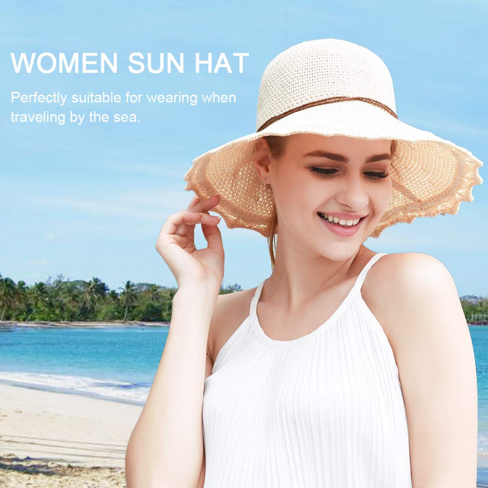 VBIGER Capeline de Paille Femme Chapeau de Soleil Pliable à Bord Large Fille Casquette Visière Anti-UV pour Plage Voyage Vacances