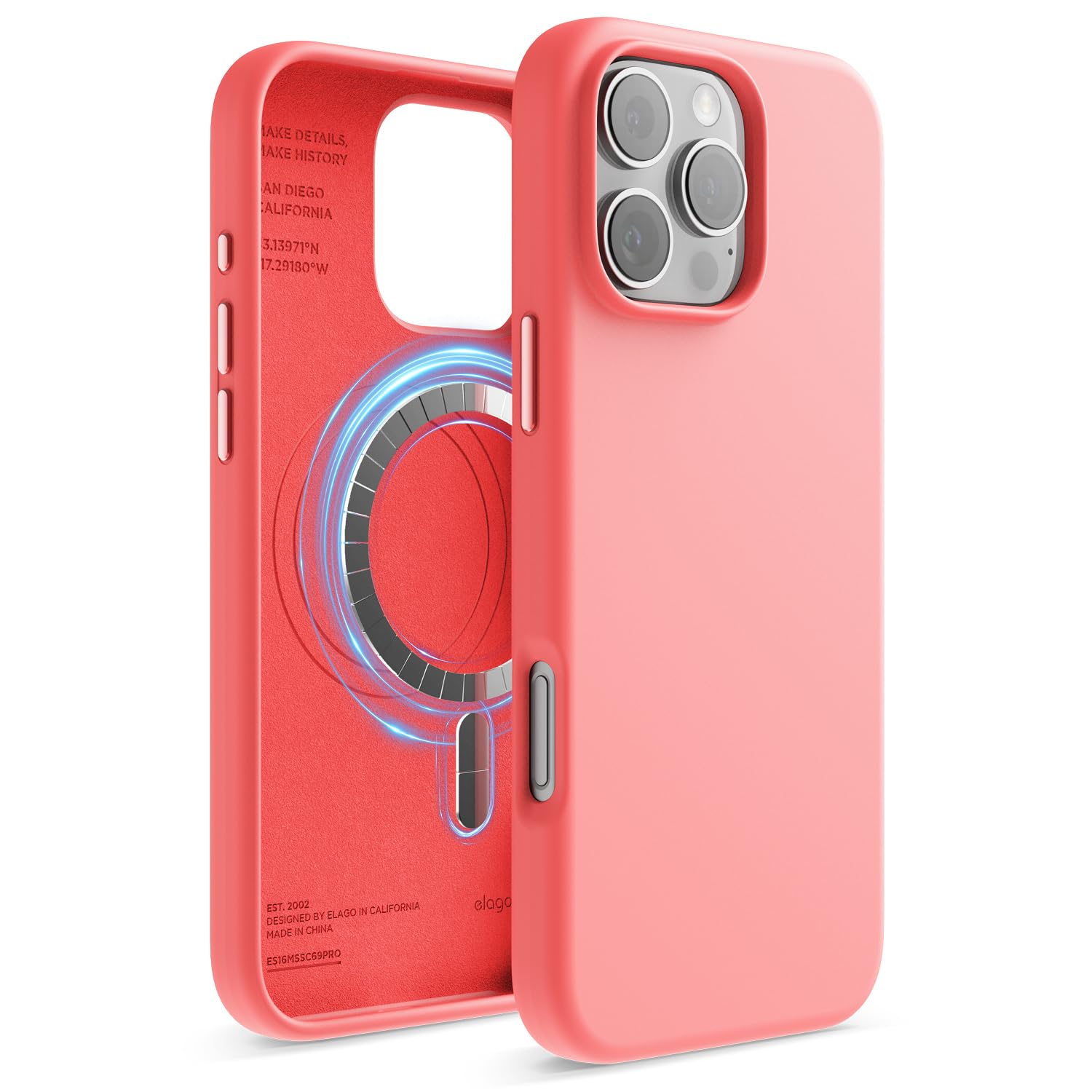 elago Magnetic Silicone Case Compatible with iPhone 16 Pro Max Case 6.9 Inch Compatible with All MagSafe Accessories - Built-in Magnets, Soft Grip Silicone, Shockproof (Pink)