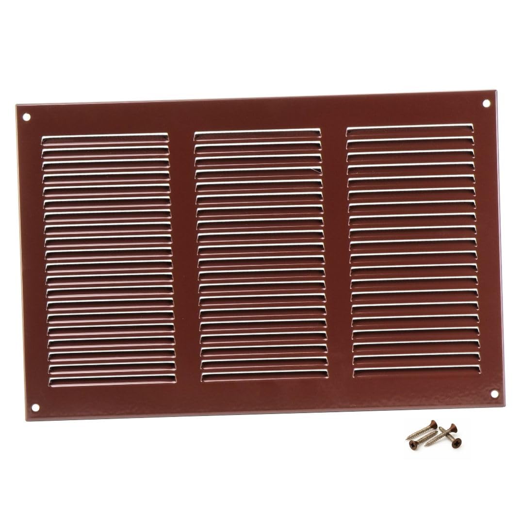 Steinberg14 Brown 300x200mm Metal Air Vent Cover with Insect Mesh - 12x8 inch Ventilation Grille - Air Vent Register for Walls and Ceilings - Ventilation Cover for Outdoor and Indoor