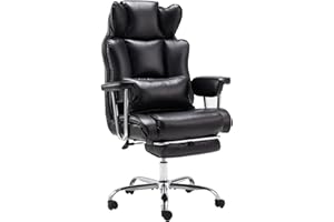 ZZWHOM Big and Tall Office Chair with Foot Rest Comfortable Executive Reclining Office Chair Large Leather Chair with Adjustable High Back Heavy Duty for Heavy People up to 400lbs Black