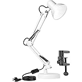 AmeriTop Metal Desk Lamp, Adjustable Swing Arm Table Lamp with Interchangeable Base Or Clamp; Eye-Caring Desk/Clip Reading La