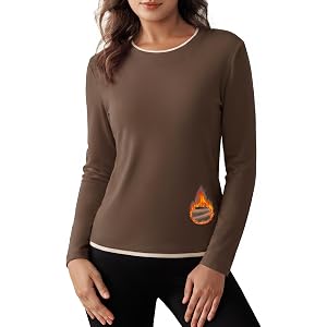 Tournesol Women's Long Sleeve Thermal Shirts Faux Layer Fleece Lined Tops | Crew Neck, Comfort, Lightweight, High Elasticity,