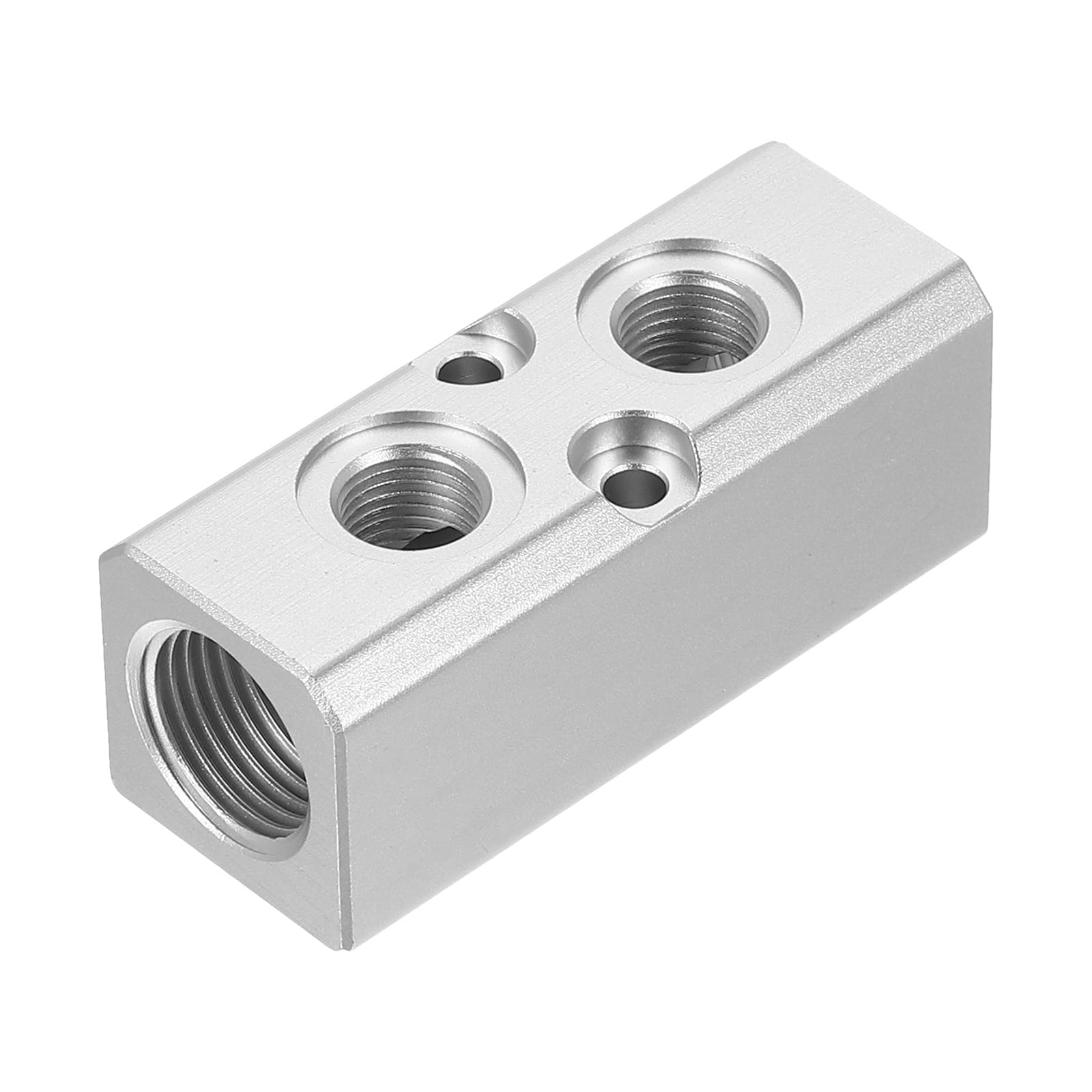 PATIKIL Air Manifold, 2 Way 4 Port 1/4" Output Port 1/2" Supply Port Aluminum Air Hose Inline Manifold Block Splitter Pneumatic Air Compressor Distribution Fitting, Silver