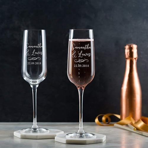 2 Sektgläser mit Gravur, Champagnergläser, personalisierte Hochzeitsgeschenke, Verlobungsgeschenk