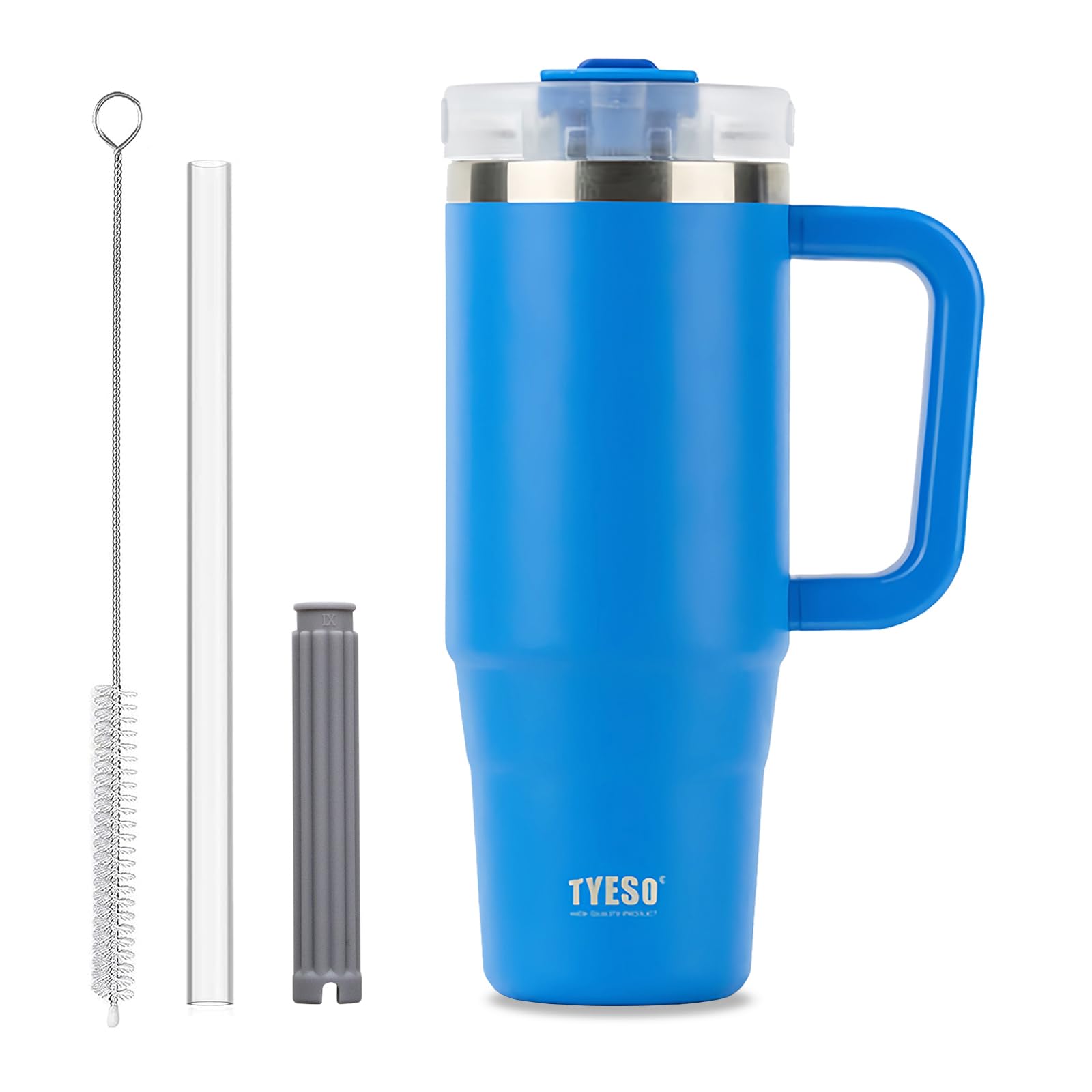 Klaraber Coffee Cup Travel Mug with Handle, 30oz Tumbler with Lockable Lid, Stainless Steel Vacuum Insulated Water Bottle with Straw, Leakproof & Portable Travel Cup for Hot and Cold Drinks (Blue)