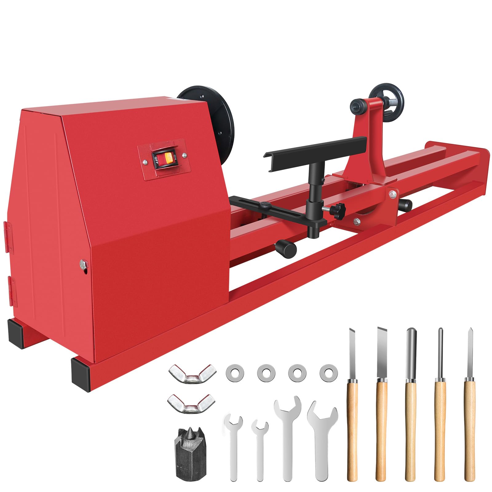 Photo 1 of HAowosi Upgraded Wood Lathe 14" x 40", Power Wood Turning Lathe Adjustable 4 Speed 810/1180/1700/2480RPM, Benchtop Mini Wood Lathe with 5 Chisels for Woodworking