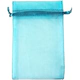 AIEDE Aqua Blue 4x6" 10x15cm Drawstring Organza Pouch Strong Wedding Favor Gift Candy Bag (Pack of 100pcs)