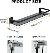 SAYAYO 50 cm Black Tempered Glass Wall Shelf with SUS304 Rail Bath Storage view 5