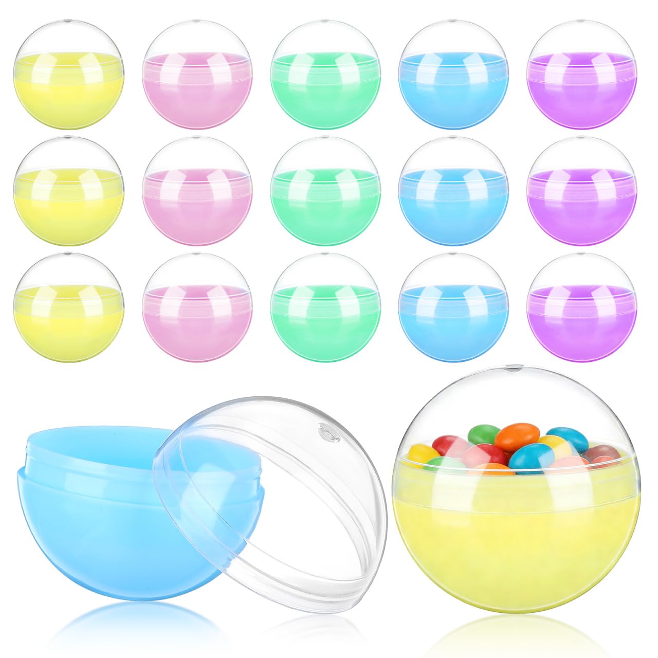 Ciieeo 50pcs Gumball Vending Capsules Empty Clear Colored Round Capsules Half Clear Half Color Round Ball Prize Container Vending Toy Box for Kids Party Favor Prize