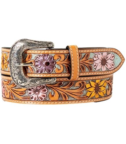 7325 Nocona Women\'s Sunflower Tooled Leather Belt Tan Nocona Sunflower Leather Belt - Women main image 2