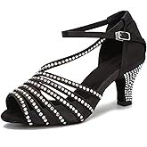 Ballroom Dance Shoes Women Salsa Latin Practice Dancing Shoes, Rhinestone Wedding Low Heel Dance Shoes, Comfortable and Sparkle Dance Heels