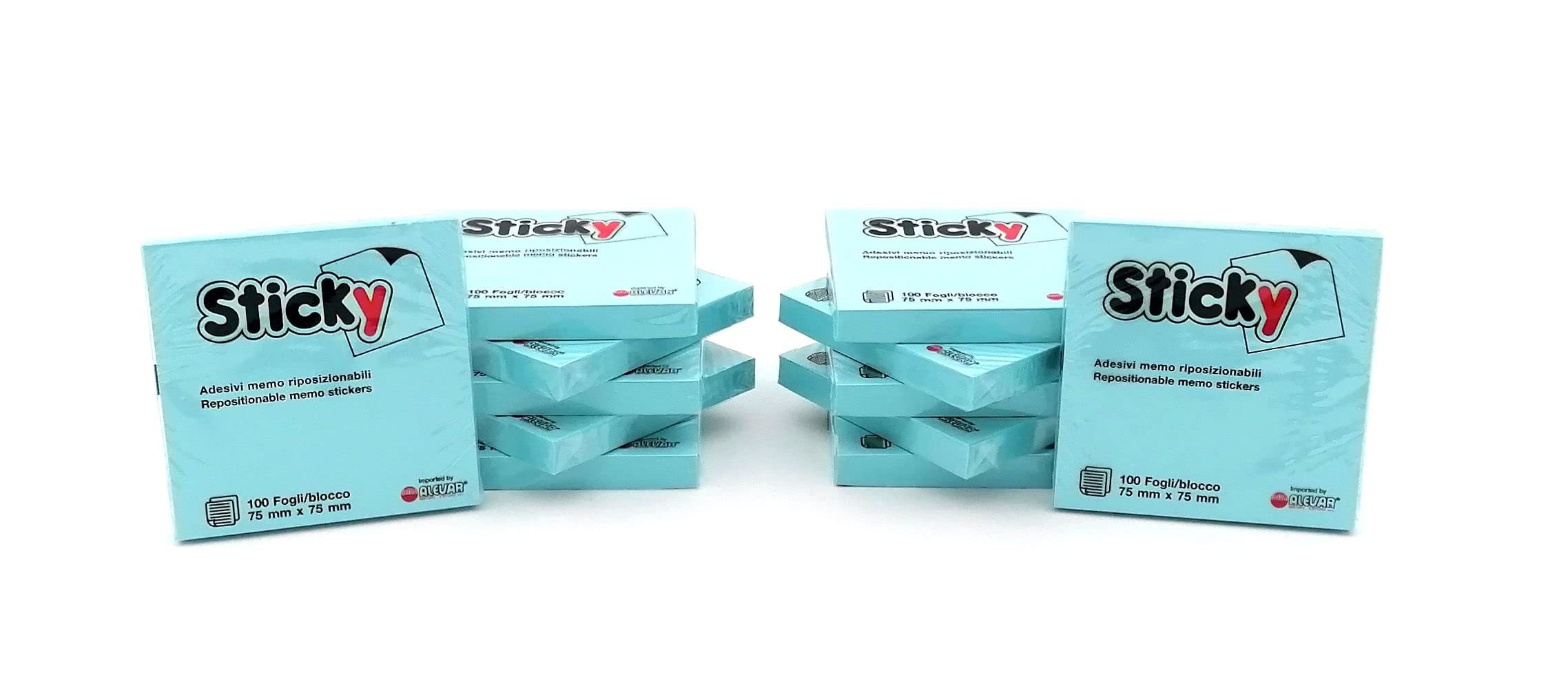 Alevar Sticky Block, 100 Resettable Stickers, Size 75x75 mm, Blue, Pack of 12
