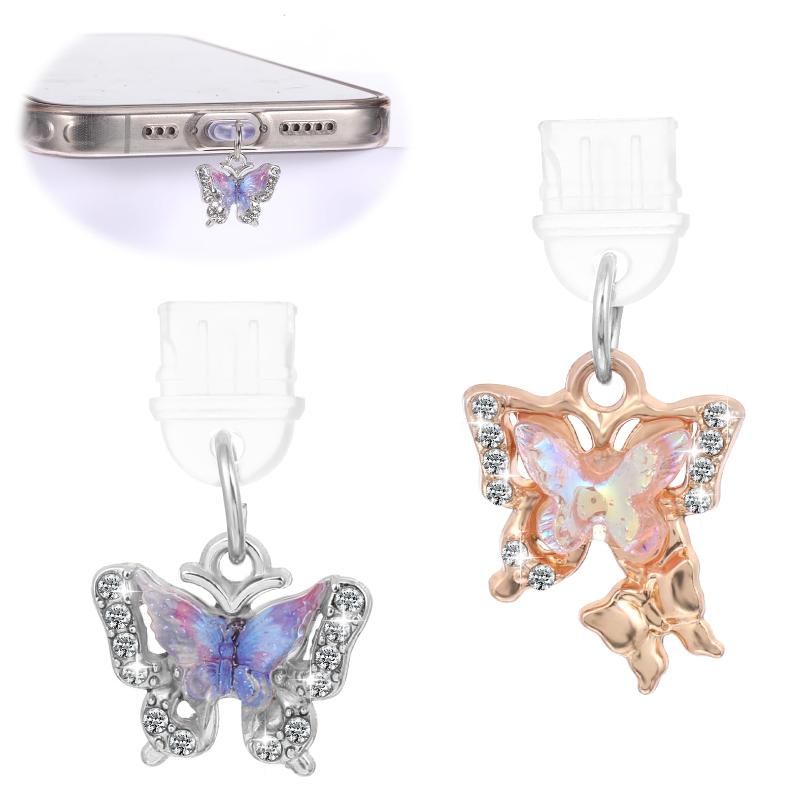 Photo 1 of 2 Pcs Butterfly Dust Plug Charm, Compatible Kindle with Type C Charging Port, Port Caps Protector Charging Port Plugs, C Dust Plug for Most Type C Phone