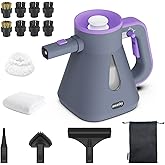awasky Steam Cleaner Handheld: 1200W Fast 10-Sec Heat-Up-750mL (25oz) Tank-No Cooling-Refill Anytime-Lockable Steam Trigger-14-Piece Kit Hand Held Steamer for Home Car Grout Tile Cleaning Grey