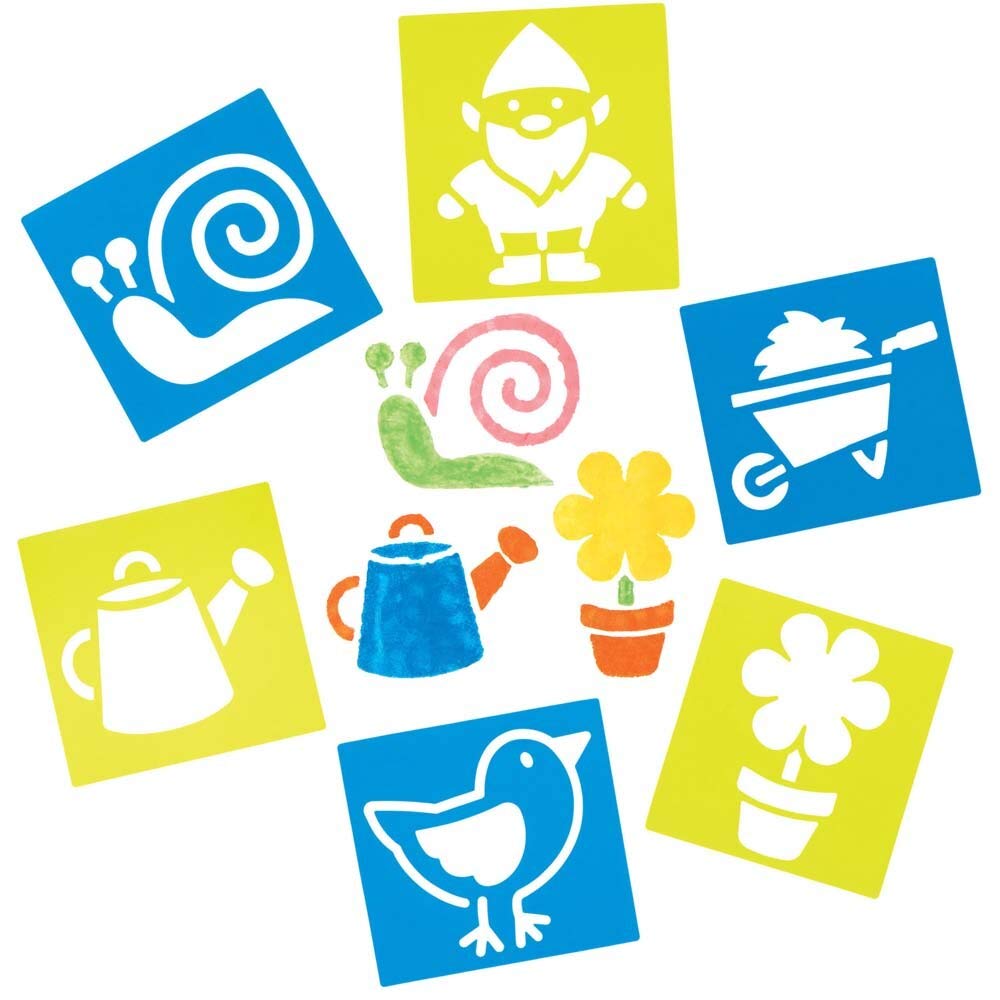 Baker Ross FE517 Garden Craft Stencils - Pack of 8, Plastic Stencils for Children, Art Set for Kids to Create and Design Themed Books, Cards and Pictures