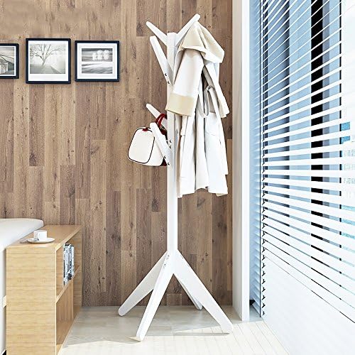 Coat rack QFFL Solid Wood Creative Floor-standing/Bedroom Simple/Hanger Living Room Clothing Storage Rack Wall hanger (Color : White)