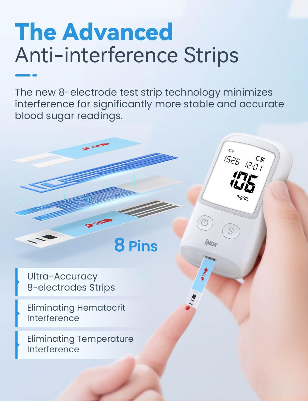 IMDK Blood Glucose Monitor Kit, 𝗖𝗹𝗶𝗻𝗶𝗰𝗮𝗹𝗹𝘆 𝗔𝗰𝗰𝘂𝗿𝗮𝘁𝗲 Blood Sugar Test Kit with 100*Glucometer Strips, 100*Lancets, 1*Lancing Devices, No Coding Required