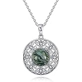 NAOKETEN Moss Agate Necklace for Women 925 Sterling Silver Natural Gemstone Pendant Necklace Jewelry Birthday Christmas Anniversary for Her, with Silver Chain