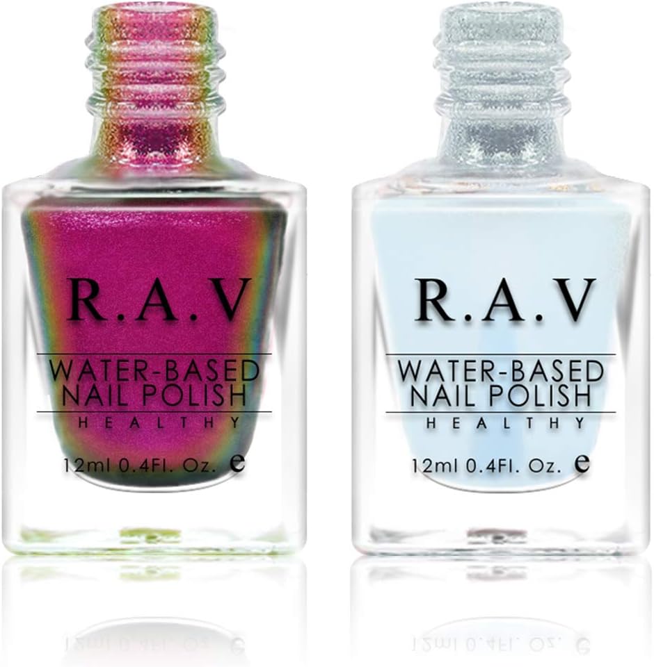 Nail Polish Holographic Non Toxic Chameleon – R.A.V 18 Free Water Based Odorless Healthy Natural Breathable Long Lasting Non-peelable Multi Chrome Shift Color Nail Art 12ML with Free Top Coat(Holo 21)