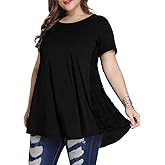 LARACE Plus Size Spring Summer Tunics Tops Short Sleeve Shirts Flowy Lace Tops Wrinkle Free Blouses for Women Dressy Casual