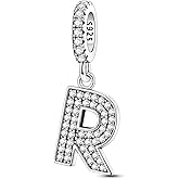 Hapour Letter 925 Sterling Silver Charm with Cubic Zirconia Alphabet A-Z Initial Dangle Charms Beads Pendent DIY Jewelry for Bracelets Necklace