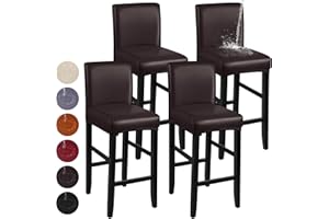 YISUN Bar Stool Covers, Stretch Waterproof PU Bar Stool Slipcover Removable Washable Bar Stool Chair Covers, High Chair Cover with Elastic Bands (4 Pack, Coffee)
